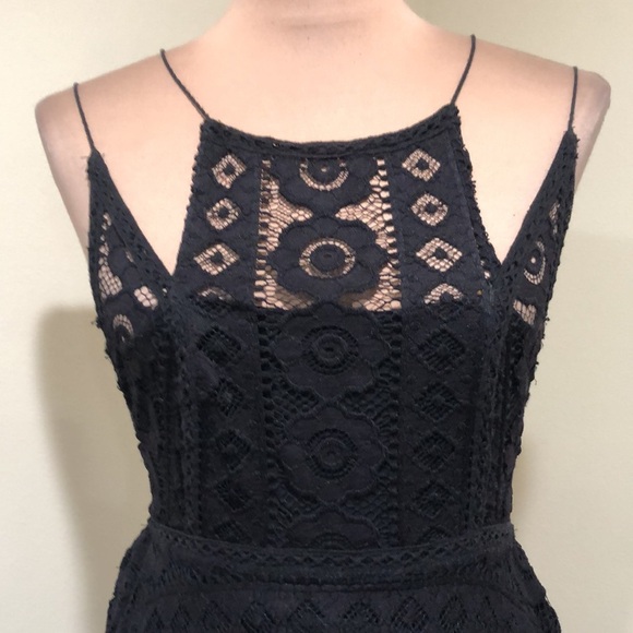 Free People Just Like Honey Dress Size 2 Black Floral Lace Asymmetrical Hem - Picture 3 of 10